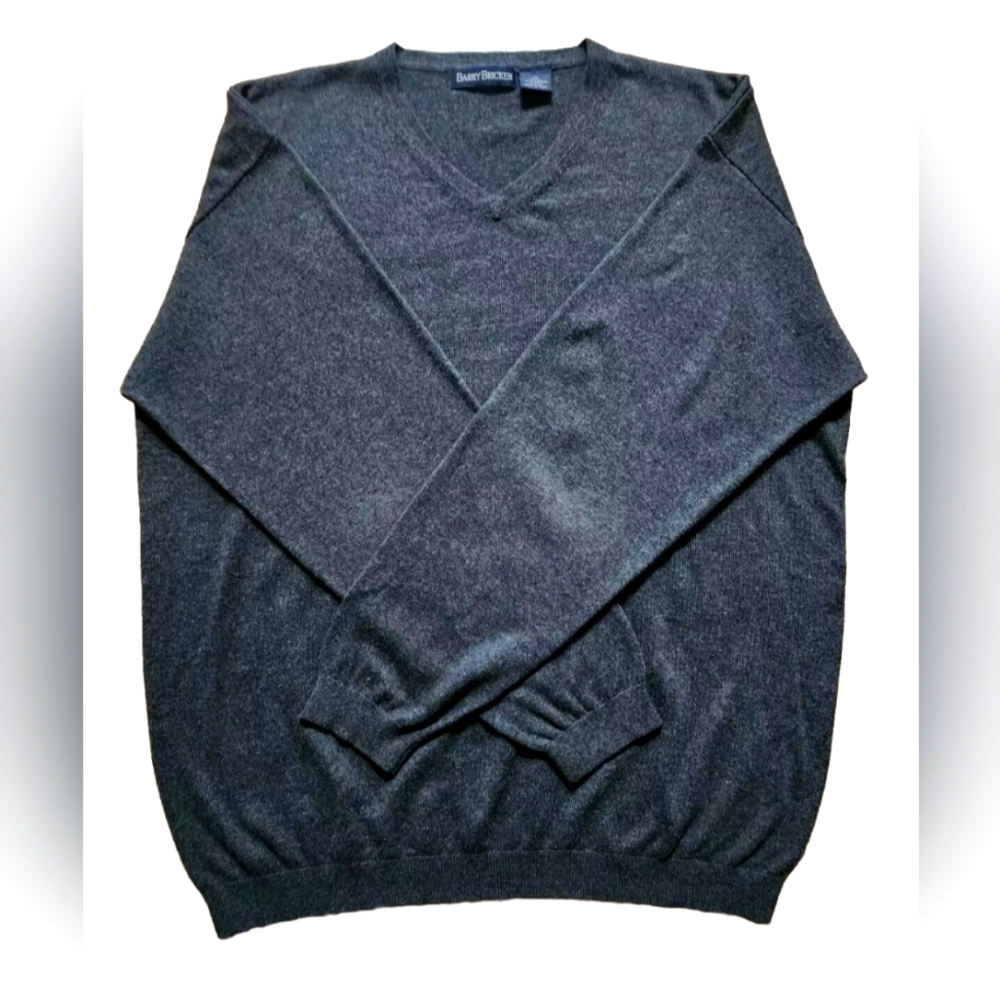 Barry Bricken Men's Dark Gray V-Neck Cashmere Silk Pullover Sweater SZ XL
